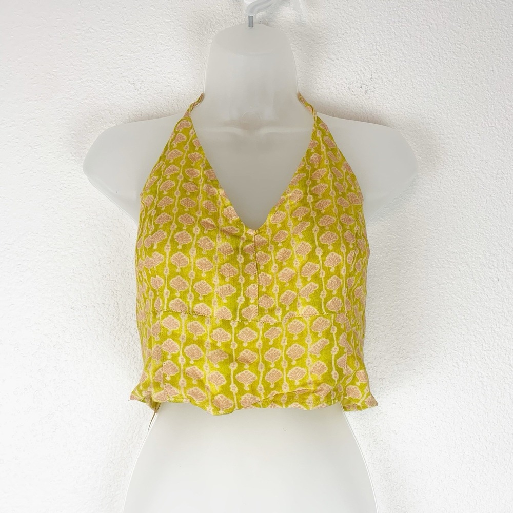 Free People Shirt Womens‎ Small Crop Top Halter Boho Beach Coastal Smocked S